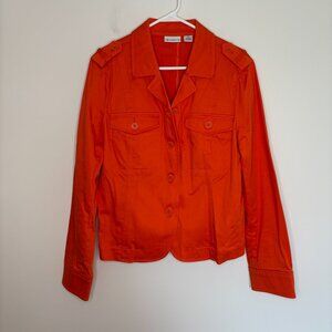 LIZ CLAIBORNE Blazer Womens XL Orange Stretch Buttons Pockets Shoulder Detail